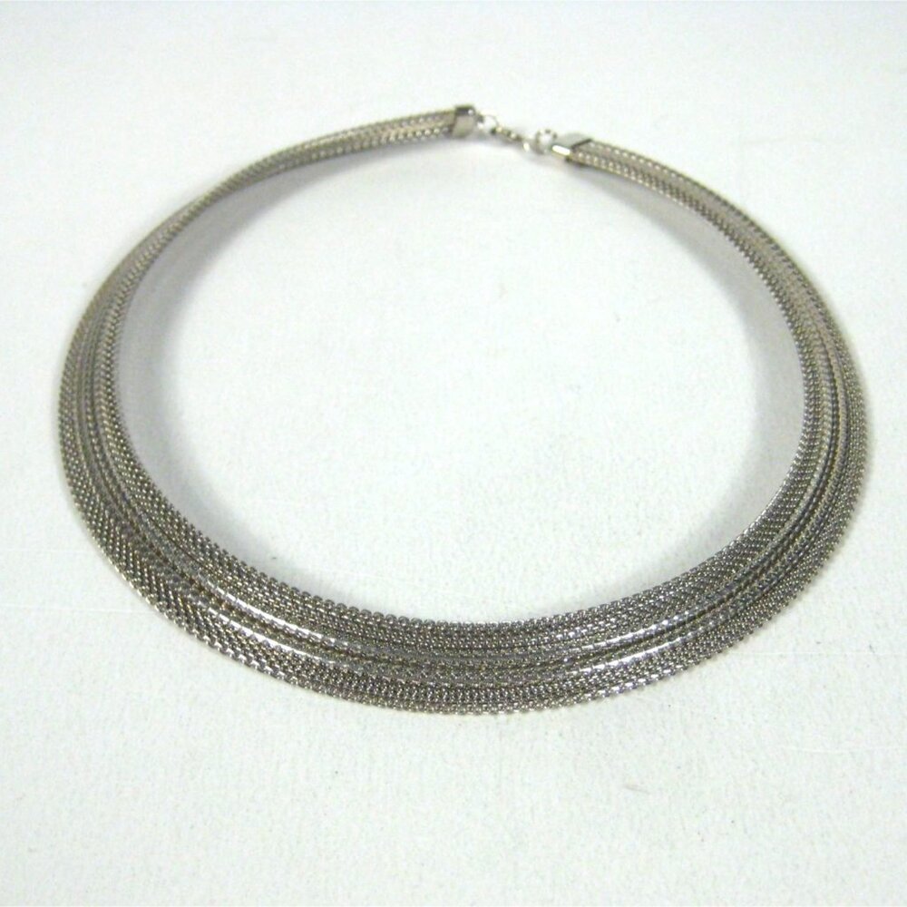 Silver Tone Braided Chain Choker Necklace 16 inch Vintage 1970 Modern